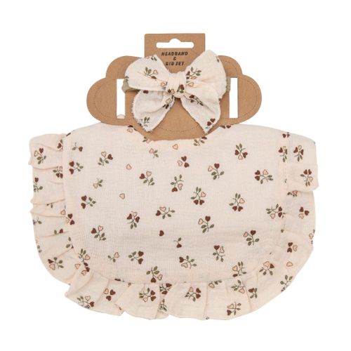 2Pcs Set Baby Bib Headband Printed Ruffled Edge Muslin Bibs Frilly Burp Cloth Lace Saliva Towel Waterproof Sandwich Infant Girl Boy Headband