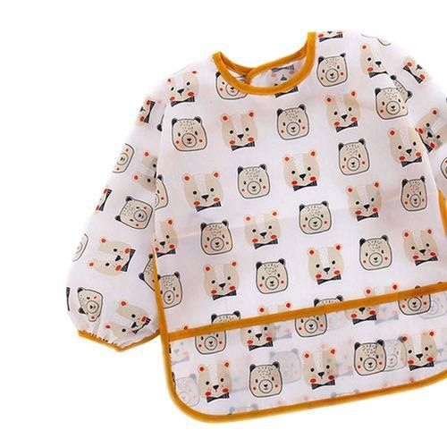 Baby Feeding Bib Long Sleeve Waterproof Lunch Apron For Brown Bear