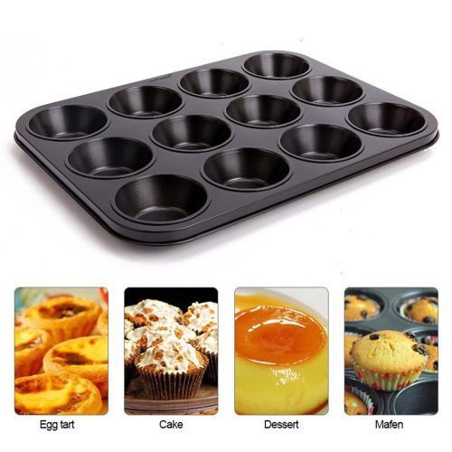 Voice 12-Hole Long Life,Cupcake Baking Tray /Oven Tray Pan - Black