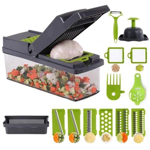 15pcs Of Kitchen Vegetable Cutter-Grey& green