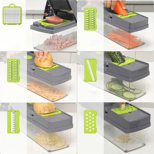 15pcs Of Kitchen Vegetable Cutter-Grey& green