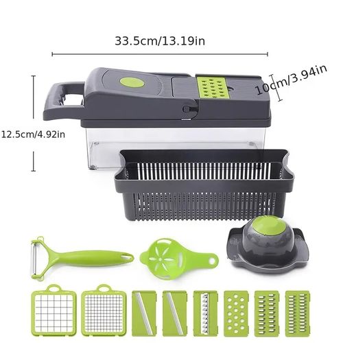15pcs Of Kitchen Vegetable Cutter-Grey& green