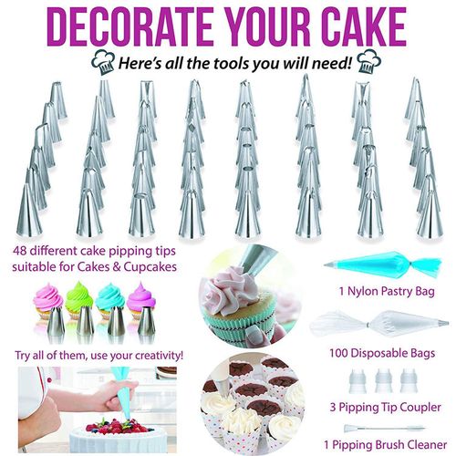 Mateamoda 164 Pcs/set Cake Decorating Turntable Piping Tip Nozzle Pastry Bag Set Diy Kit