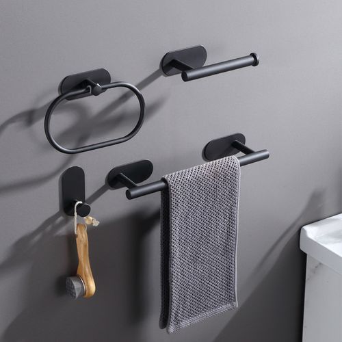 4pcs Bathroom/Kitchen Towel Holder,Roll Paper Holder,Towel Ring,Hook-Black