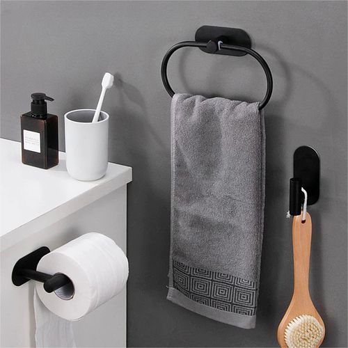 4pcs Bathroom/Kitchen Towel Holder,Roll Paper Holder,Towel Ring,Hook-Black