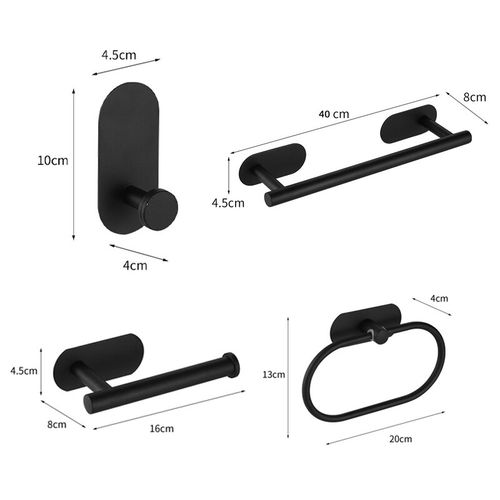 4pcs Bathroom/Kitchen Towel Holder,Roll Paper Holder,Towel Ring,Hook-Black