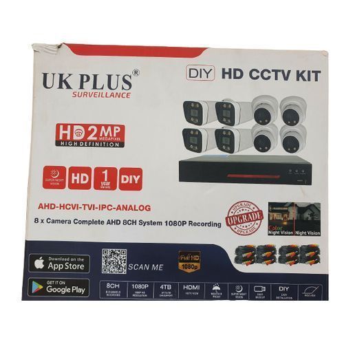 UK Plus Surveillance CCTV Kit - 8 Cameras,1 Recorder,8 Cables,Full HD 1080P