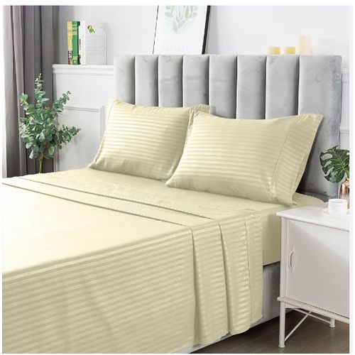 5*6 Strips Double Cotton  Bed sheets- Cream