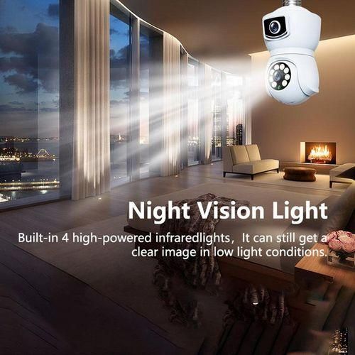 Binocular Bulb Camera WiFi Outdoor Night Vision Bulb Camera Dual Lens Wifi 360° Rotation Lamp Head Socket Smart Night Vision 2mp+2mp Wireless Camera With Cloud Storage