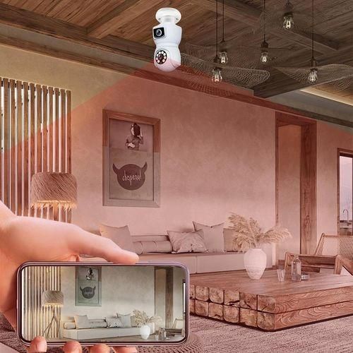 Binocular Bulb Camera WiFi Outdoor Night Vision Bulb Camera Dual Lens Wifi 360° Rotation Lamp Head Socket Smart Night Vision 2mp+2mp Wireless Camera With Cloud Storage
