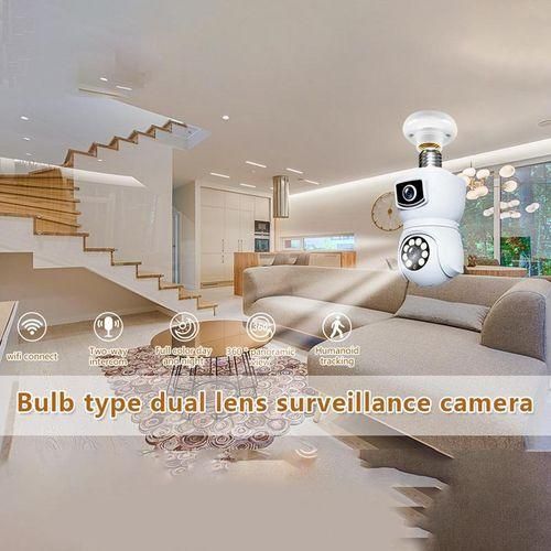Binocular Bulb Camera WiFi Outdoor Night Vision Bulb Camera Dual Lens Wifi 360° Rotation Lamp Head Socket Smart Night Vision 2mp+2mp Wireless Camera With Cloud Storage