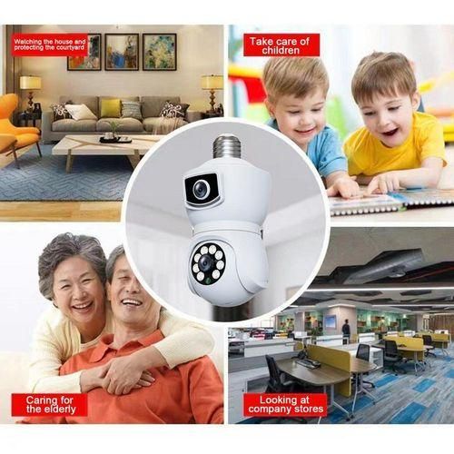 Binocular Bulb Camera WiFi Outdoor Night Vision Bulb Camera Dual Lens Wifi 360° Rotation Lamp Head Socket Smart Night Vision 2mp+2mp Wireless Camera With Cloud Storage