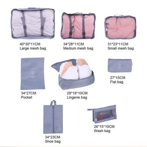 8pcs Set Travel Storage Organizer Suitcase-Grey