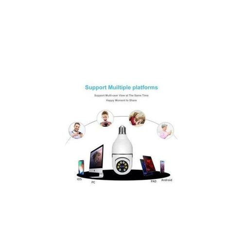 Panorama Wireless Video Surveillance Light Bulb Camera Wifi 360° hidden Camera  - White