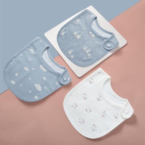 1-3 Years Old Newborn Snap Saliva Towel 3 Pack Cotton Cartoon Baby Bib Baby Bib