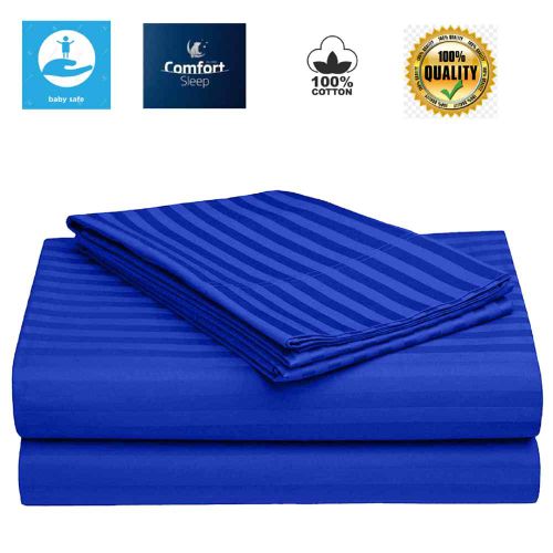 5*6 Strips Double Cotton  Bed sheets- Royal Blue