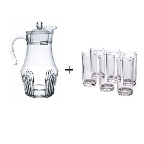 Quality 6 Drinking Glasses Plus 1 Glass Jug -Transparent