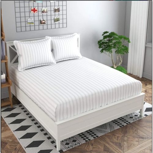 5*6 Strips Double White Cotton-Satin  Bed sheets.