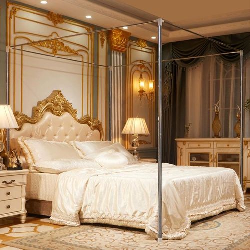David Curtain Mosquito Net With 4 Steel Stands & Unique Lace Design &Luxurious Packaging Double-layer Bed Net S4 Gold