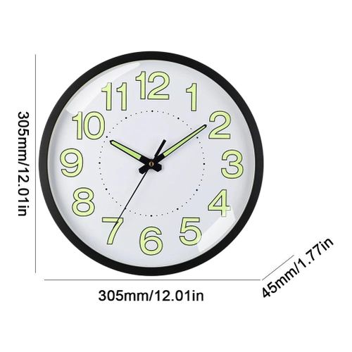 Luminous Wall Clock 12 Inch with Nightsight Silent Mechanism