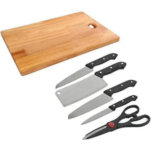 Set of Chopping Board With Kitchen Knives & Scissors - Blac