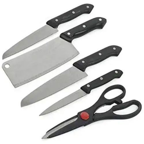 Set of Chopping Board With Kitchen Knives & Scissors - Blac