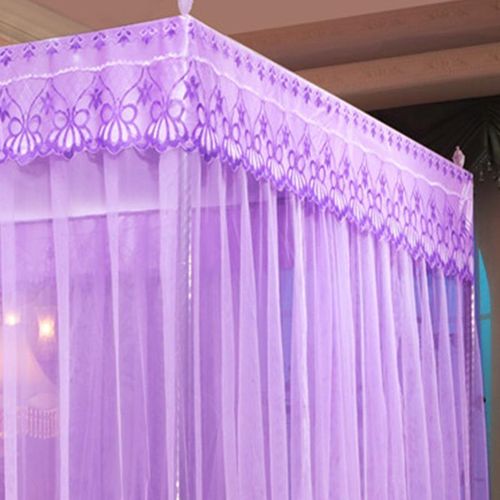 David Palace  Design  Mosquito Net With 4 Stands Baking Paint  & 3 Doors High-density Mesh Bed Net  S3 Purple
