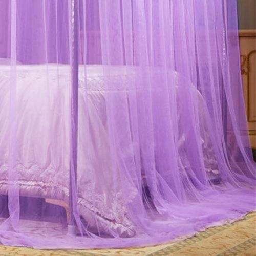 David Palace  Design  Mosquito Net With 4 Stands Baking Paint  & 3 Doors High-density Mesh Bed Net  S3 Purple