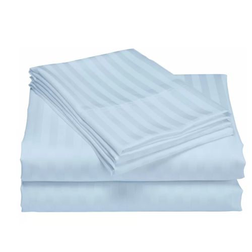 5*6 Strips Double  Cotton-Satin  Bed sheets. - Light Blue