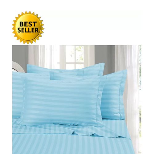 5*6 Strips Double  Cotton-Satin  Bed sheets. - Light Blue