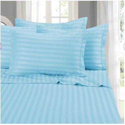 5*6 Strips Double  Cotton-Satin  Bed sheets. - Light Blue