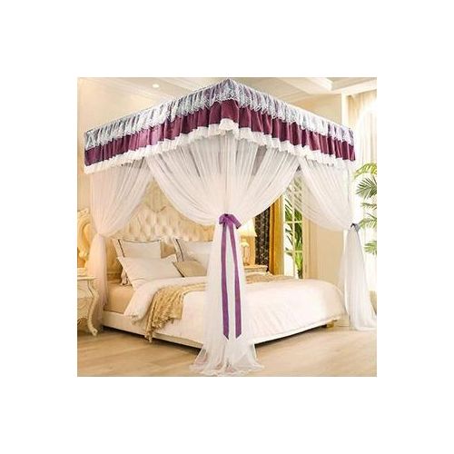 David Curtain Mosquito Net With 4 Steel Stands & Unique Lace Design &Luxurious Packaging Double-layer Bed Net S4 Maroon Red