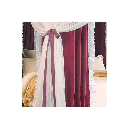 David Curtain Mosquito Net With 4 Steel Stands & Unique Lace Design &Luxurious Packaging Double-layer Bed Net S4 Maroon Red