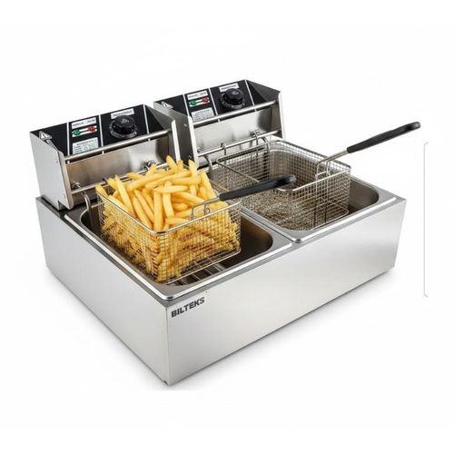 Genuine Genuine Double Commercial Electric Deep&nbsp;Fryer&nbsp;-&nbsp;Silver
