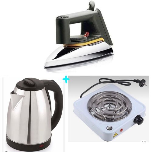 Original 2L Electric Kettle, Flat Iron  & Single Coil Hotplate - Silver