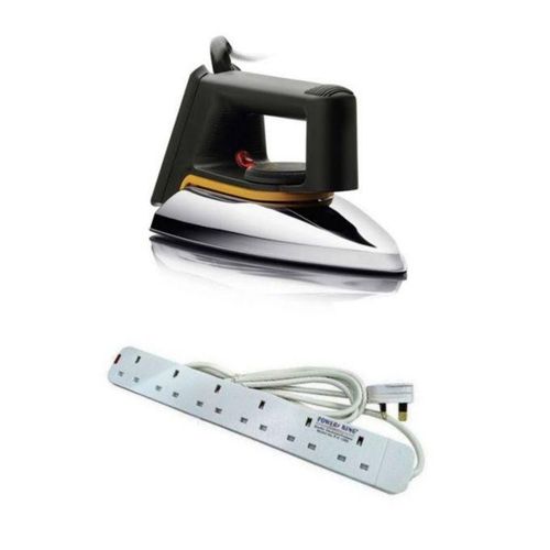 Original 6 Way Extension Cable & Flat Iron  - Silver , White