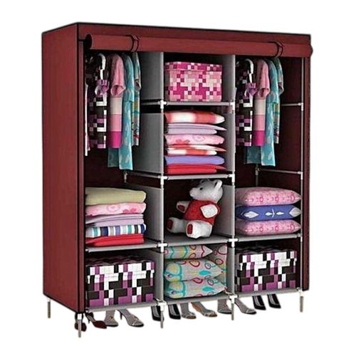 3 Column Cloth Frame Portable Wardrobe Storage - Maroon