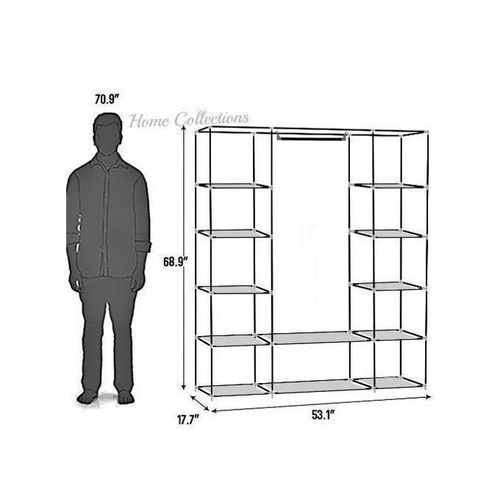 3 Column Cloth Frame Portable Wardrobe Storage - Maroon