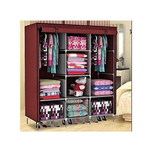 3 Column Cloth Frame Portable Wardrobe Storage - Maroon