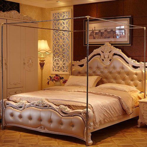 David Palace Lace Design  Mosquito Net With 4 Stand Baking Paint  & 3 Doors High-density Mesh Bed Net  S3 Green