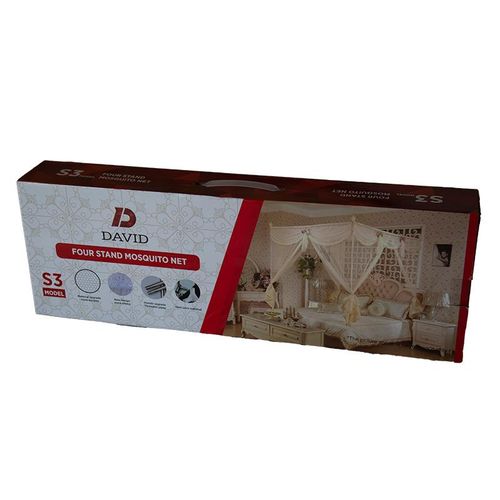David Palace Lace Design  Mosquito Net With 4 Stand Baking Paint  & 3 Doors High-density Mesh Bed Net  S3 Cream