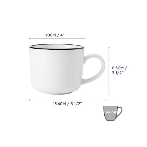 Sawa Set of Porcelain Glazed White cups with Black Rim- 6 Pieces A001-28