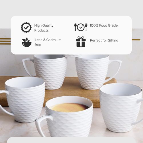 Sundabest White Ceramic Tea Mugs-6Pcs