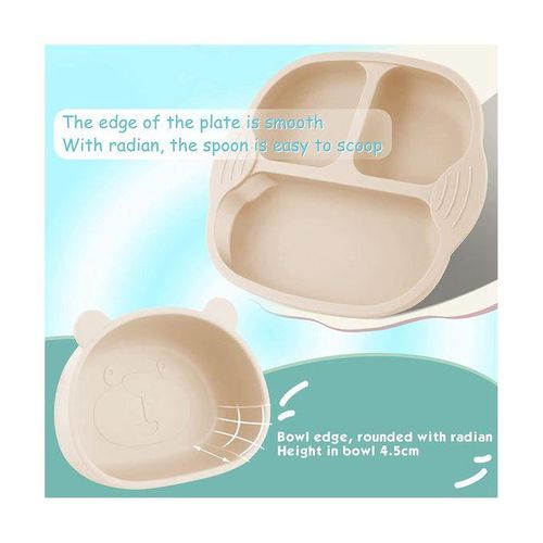 Silicone Baby Feeding Set, Toddler Utensils, Beige