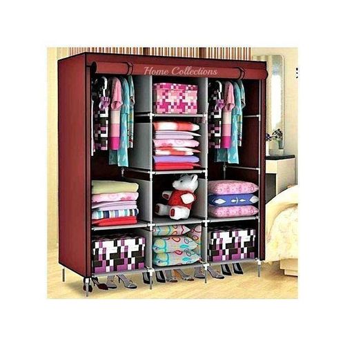 3 Column Cloth Frame Wardrobe - Maroon, Not Assembled.