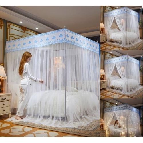 David Ultimate Protection & Cozy Mosquito Net With 4 Stainless Steel Stands & 3 Doors Design Bed Net S1  WHITE