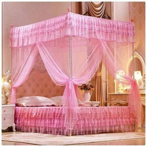David Ultimate Protection & Cozy Mosquito Net With 4 Stainless Steel Stands & 3 Doors Design Bed Net S1   PINK
