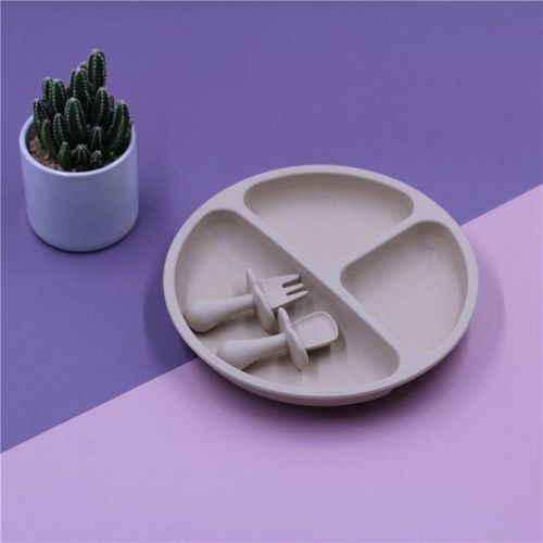 Silicone Baby Tableware with Suction Cup Toddler Plate and Portable Fork Spoon Kids Food Bowl Set D