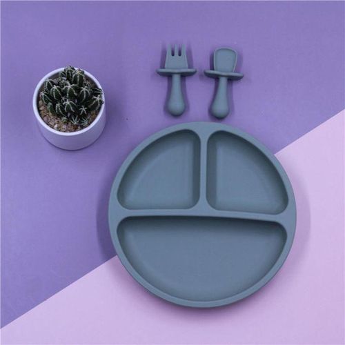 Silicone Baby Tableware with Suction Cup Toddler Plate and Portable Fork Spoon Kids Food Bowl Set D
