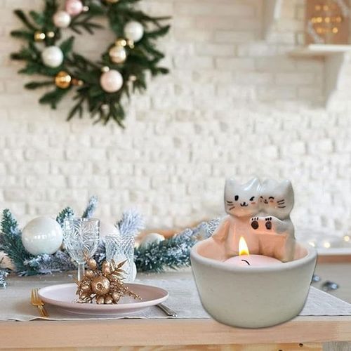 Cartoon Kitten Resin Candle Holder Cute For Girl Women